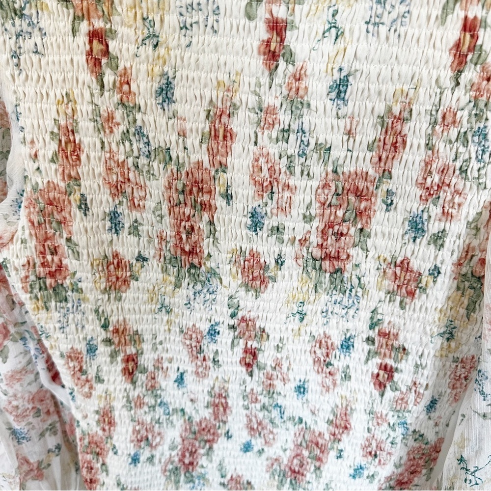 STORIA Womens Pastel Floral Smocked Chiffon Ruffle Teim Dress Long Sleeve Medium - Picture 8 of 11
